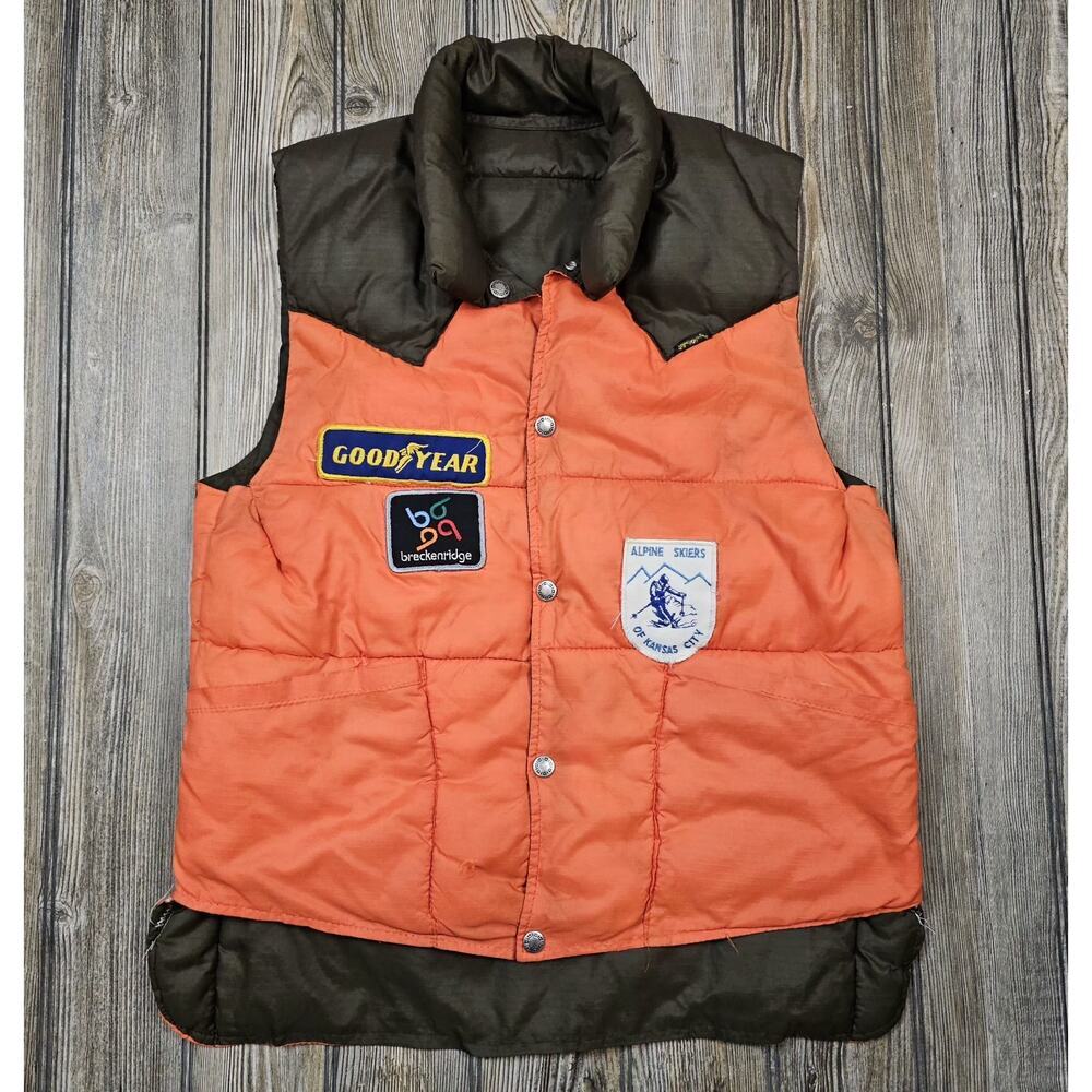Vintage Black Sheep Vest 70s Distressed Patches Mens Sz Small Quilted